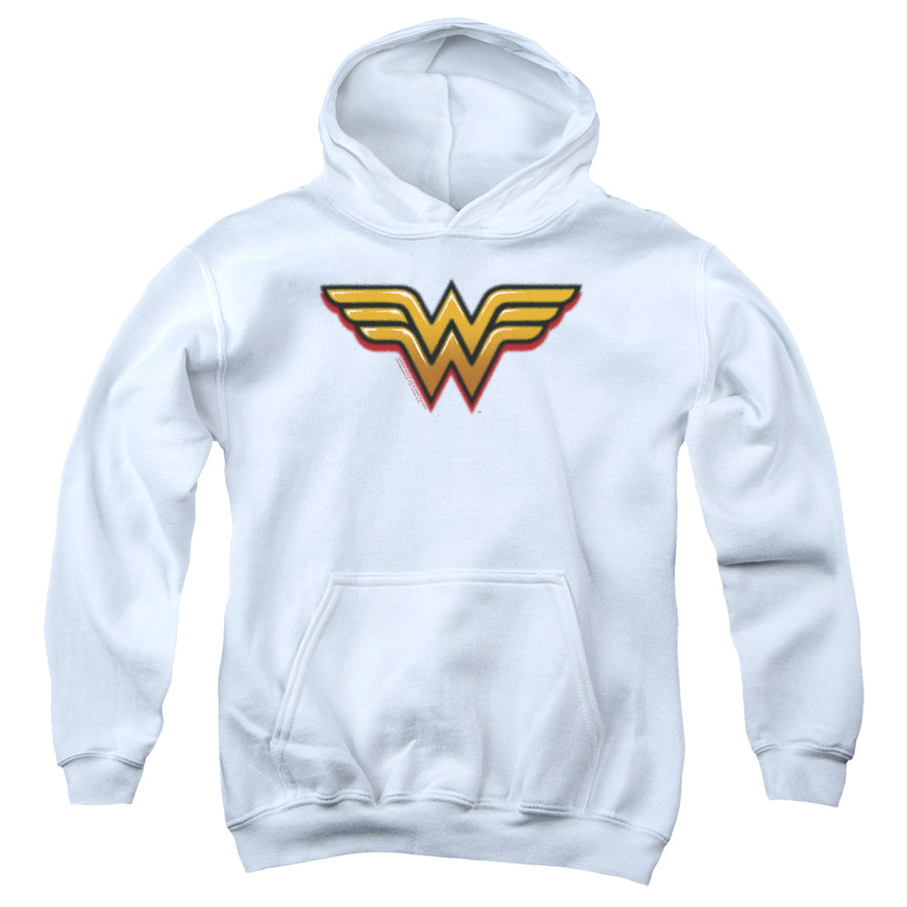 AN OFFCIALLY LICENSED DC WONDER WOMAN AIRBRUSH WW YOUTH HOODIE WHITE