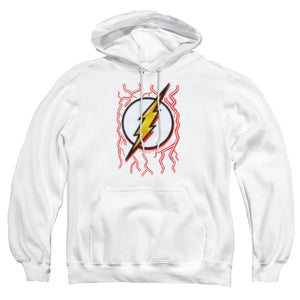 AN OFFCIALLY LICENSED DC FLASH AIRBRUSH BOLT ADULT UNISEX PULLOVER HOODIE WHITE