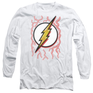AN OFFCIALLY LICENSED DC FLASH AIRBRUSH BOLT MEN'S LONG SLEEVE T-SHIRT WHITE