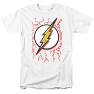 AN OFFCIALLY LICENSED DC FLASH AIRBRUSH BOLT MEN'S REGULAR FIT T-SHIRT WHITE