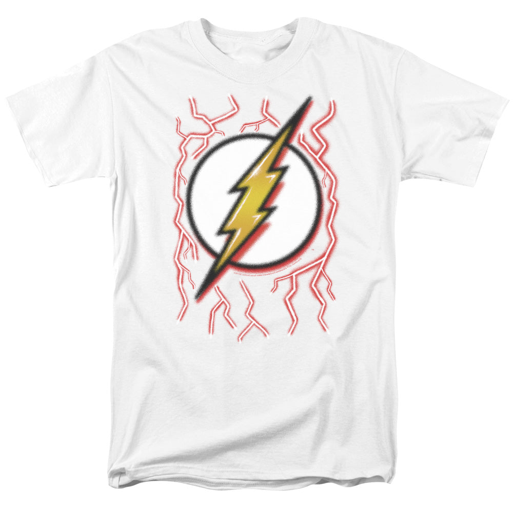 AN OFFCIALLY LICENSED DC FLASH AIRBRUSH BOLT MEN'S REGULAR FIT T-SHIRT WHITE