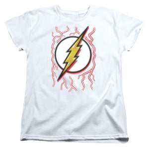 AN OFFCIALLY LICENSED DC FLASH AIRBRUSH BOLT WOMEN'S REGULAR FIT T-SHIRT WHITE