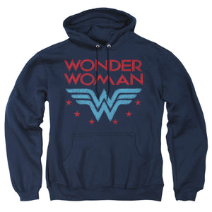 AN OFFCIALLY LICENSED DC WONDER WOMAN WONDER STARS ADULT UNISEX PULLOVER HOODIE NAVY