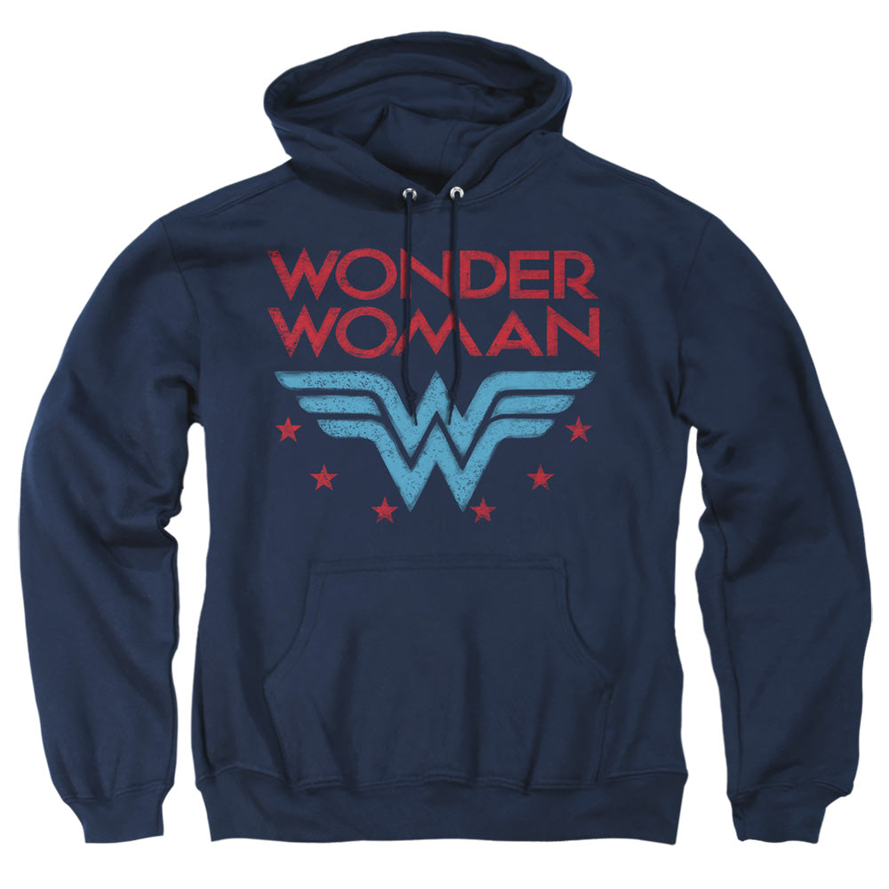AN OFFCIALLY LICENSED DC WONDER WOMAN WONDER STARS ADULT UNISEX PULLOVER HOODIE NAVY