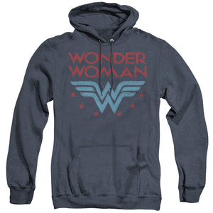 AN OFFCIALLY LICENSED DC WONDER WOMAN WONDER STARS ADULT UNISEX HEATHER PULLOVER HOODIE NAVY