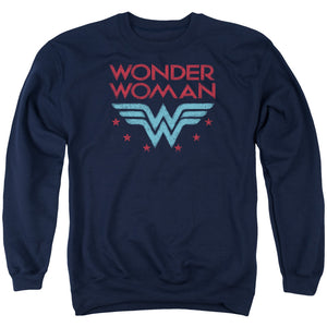 AN OFFCIALLY LICENSED DC WONDER WOMAN WONDER STARS ADULT UNISEX CREWNECK SWEATSHIRT NAVY
