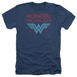 AN OFFCIALLY LICENSED DC WONDER WOMAN WONDER STARS MEN'S HEATHER T-SHIRT NAVY