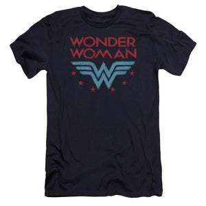 AN OFFCIALLY LICENSED DC WONDER WOMAN WONDER STARS MEN'S PREMIUM SLIM FIT T-SHIRT NAVY