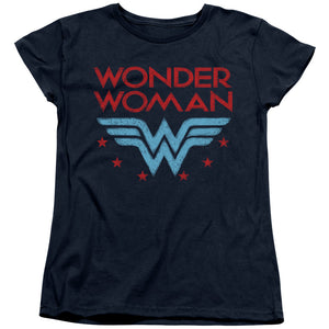 AN OFFCIALLY LICENSED DC WONDER WOMAN WONDER STARS WOMEN'S REGULAR FIT T-SHIRT NAVY