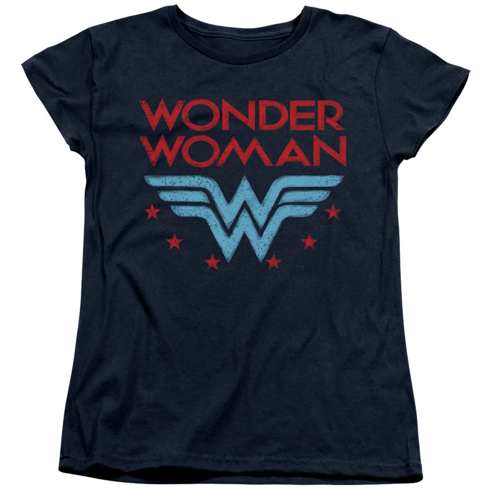 AN OFFCIALLY LICENSED DC WONDER WOMAN WONDER STARS WOMEN'S REGULAR FIT T-SHIRT NAVY