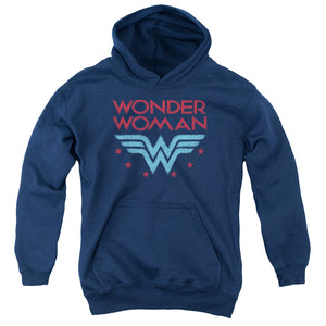 AN OFFCIALLY LICENSED DC WONDER WOMAN WONDER STARS YOUTH HOODIE NAVY