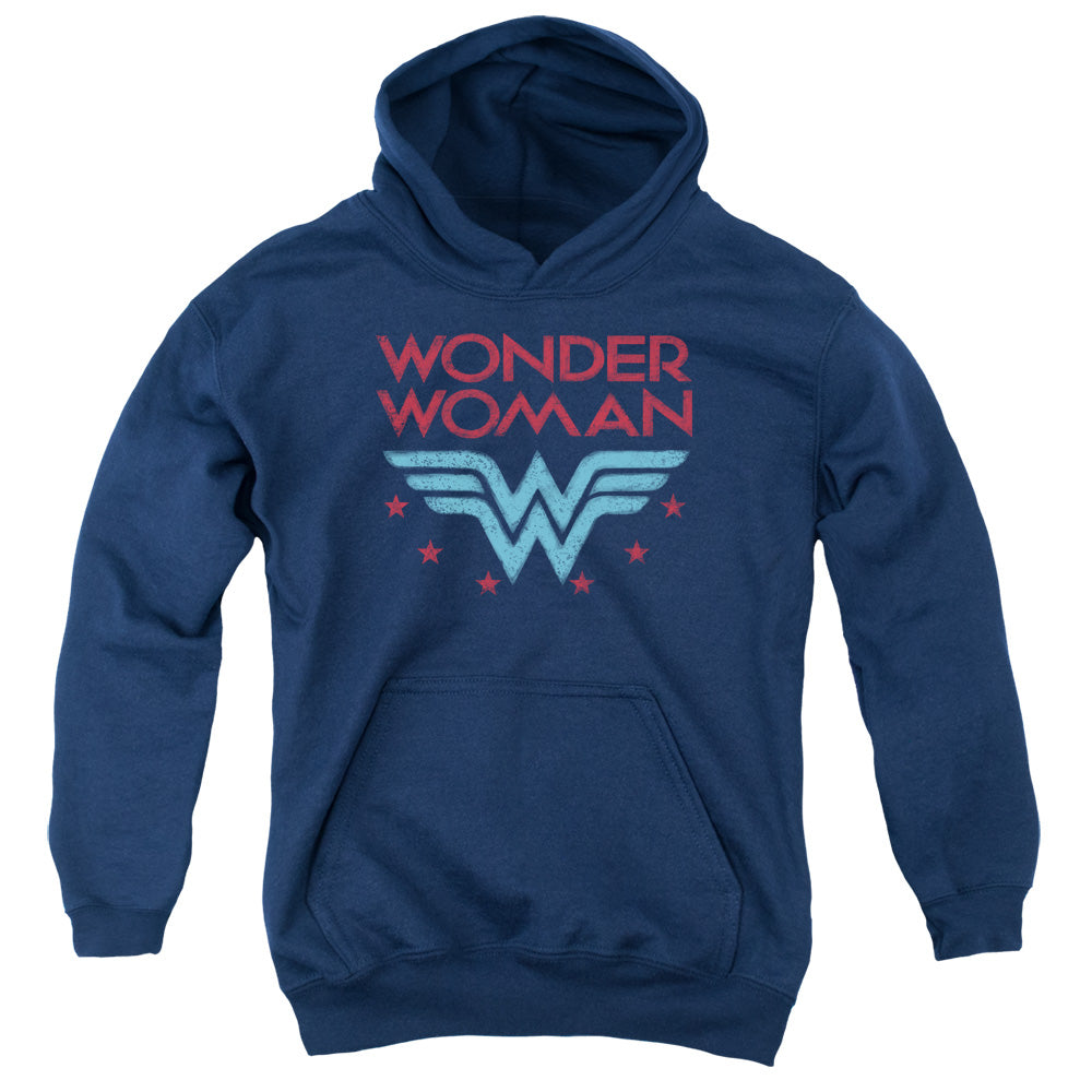 AN OFFCIALLY LICENSED DC WONDER WOMAN WONDER STARS YOUTH HOODIE NAVY