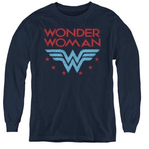 AN OFFCIALLY LICENSED DC WONDER WOMAN WONDER STARS YOUTH LONG SLEEVE T-SHIRT NAVY
