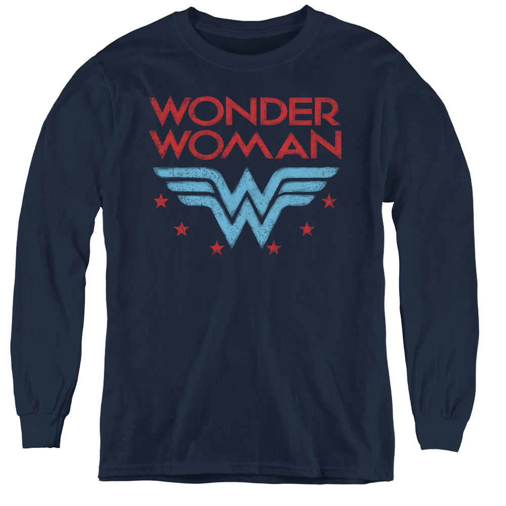 AN OFFCIALLY LICENSED DC WONDER WOMAN WONDER STARS YOUTH LONG SLEEVE T-SHIRT NAVY
