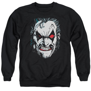 AN OFFCIALLY LICENSED JLA IN LO FACE ADULT UNISEX CREWNECK SWEATSHIRT BLACK