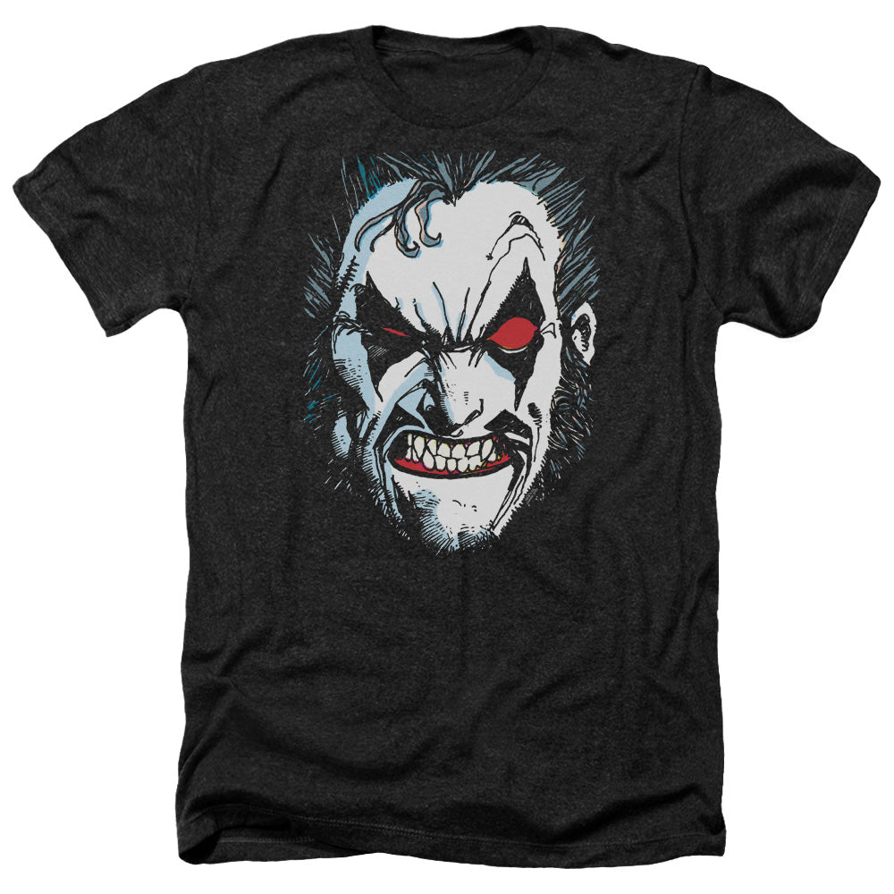 AN OFFCIALLY LICENSED JLA IN LO FACE MEN'S HEATHER T-SHIRT CHARCOAL