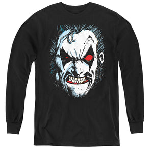 AN OFFCIALLY LICENSED JLA IN LO FACE YOUTH LONG SLEEVE T-SHIRT BLACK