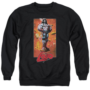 AN OFFCIALLY LICENSED JLA LOBO POSE ADULT UNISEX CREWNECK SWEATSHIRT BLACK