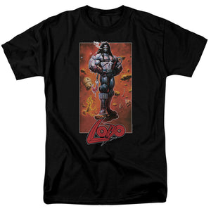 AN OFFCIALLY LICENSED JLA LOBO POSE MEN'S REGULAR FIT T-SHIRT BLACK