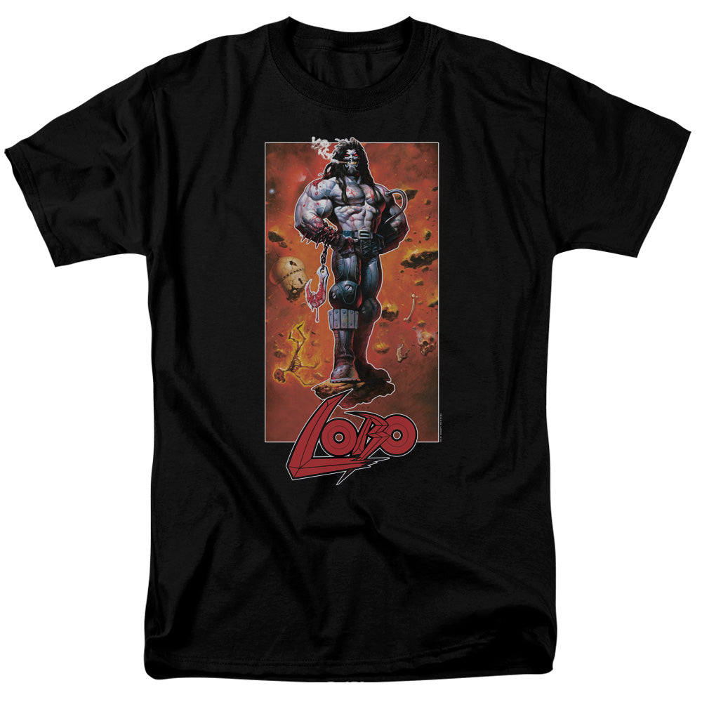 AN OFFCIALLY LICENSED JLA LOBO POSE MEN'S REGULAR FIT T-SHIRT BLACK