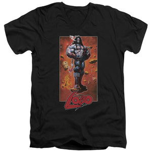 AN OFFCIALLY LICENSED JLA LOBO POSE MEN'S V-NECK T-SHIRT BLACK