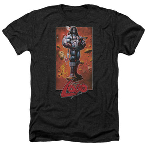 AN OFFCIALLY LICENSED JLA LOBO POSE MEN'S HEATHER T-SHIRT CHARCOAL