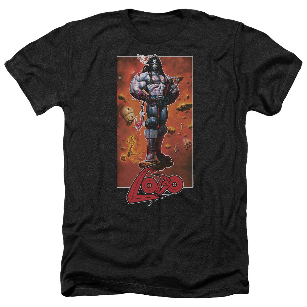 AN OFFCIALLY LICENSED JLA LOBO POSE MEN'S HEATHER T-SHIRT CHARCOAL
