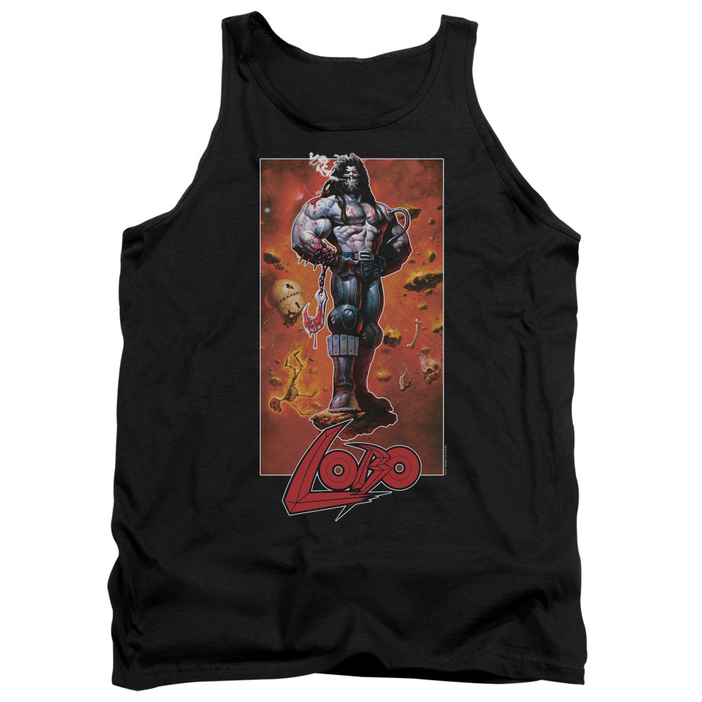 AN OFFCIALLY LICENSED JLA LOBO POSE ADULT UNISEX TANK TOP BLACK