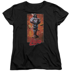 AN OFFCIALLY LICENSED JLA LOBO POSE WOMEN'S REGULAR FIT T-SHIRT BLACK