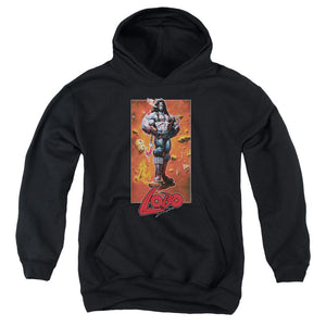 AN OFFCIALLY LICENSED JLA LOBO POSE YOUTH HOODIE BLACK