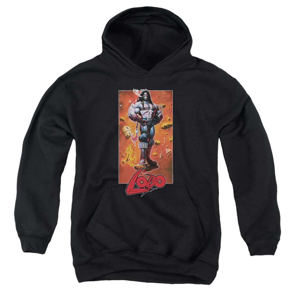 AN OFFCIALLY LICENSED JLA LOBO POSE YOUTH HOODIE BLACK