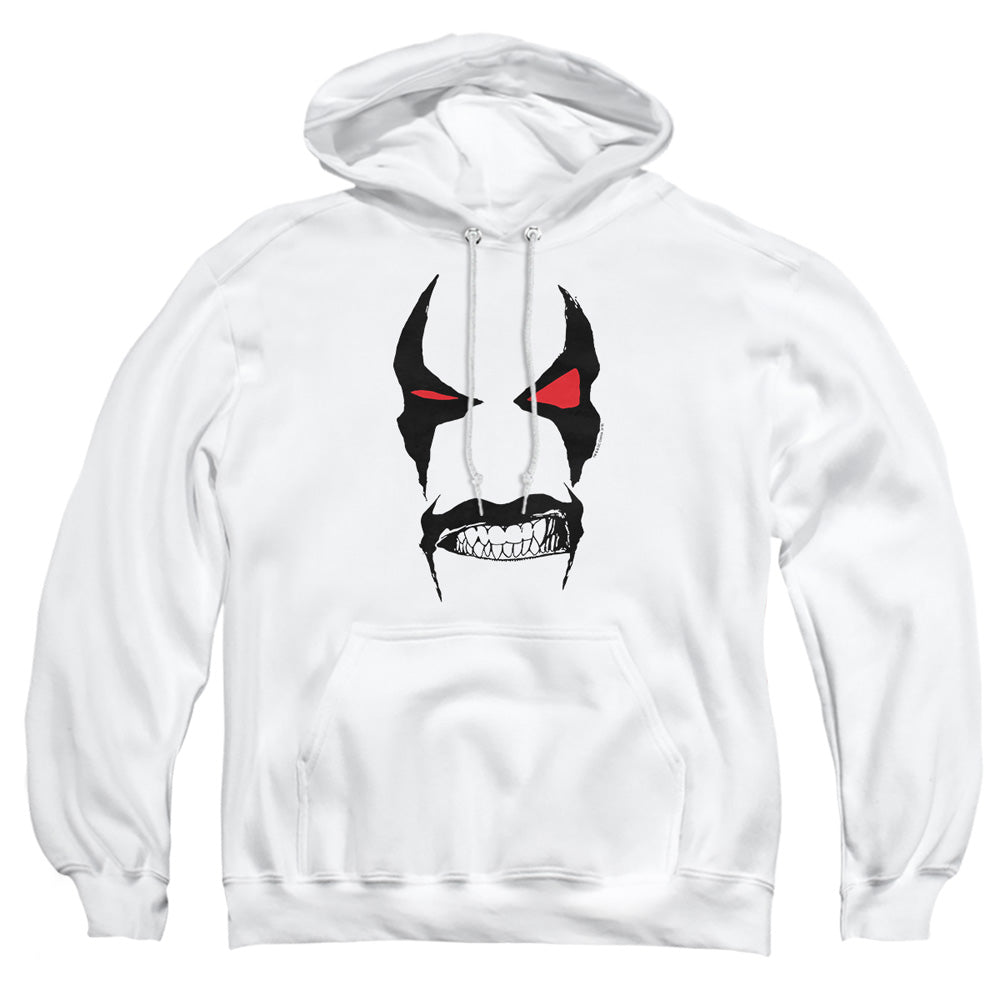 AN OFFCIALLY LICENSED JLA LOBO FACE ADULT UNISEX PULLOVER HOODIE WHITE