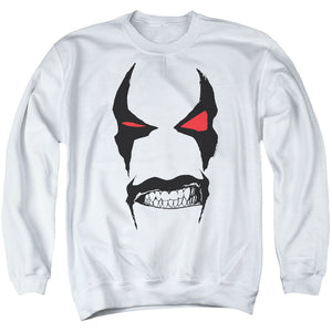 AN OFFCIALLY LICENSED JLA LOBO FACE ADULT UNISEX CREWNECK SWEATSHIRT WHITE