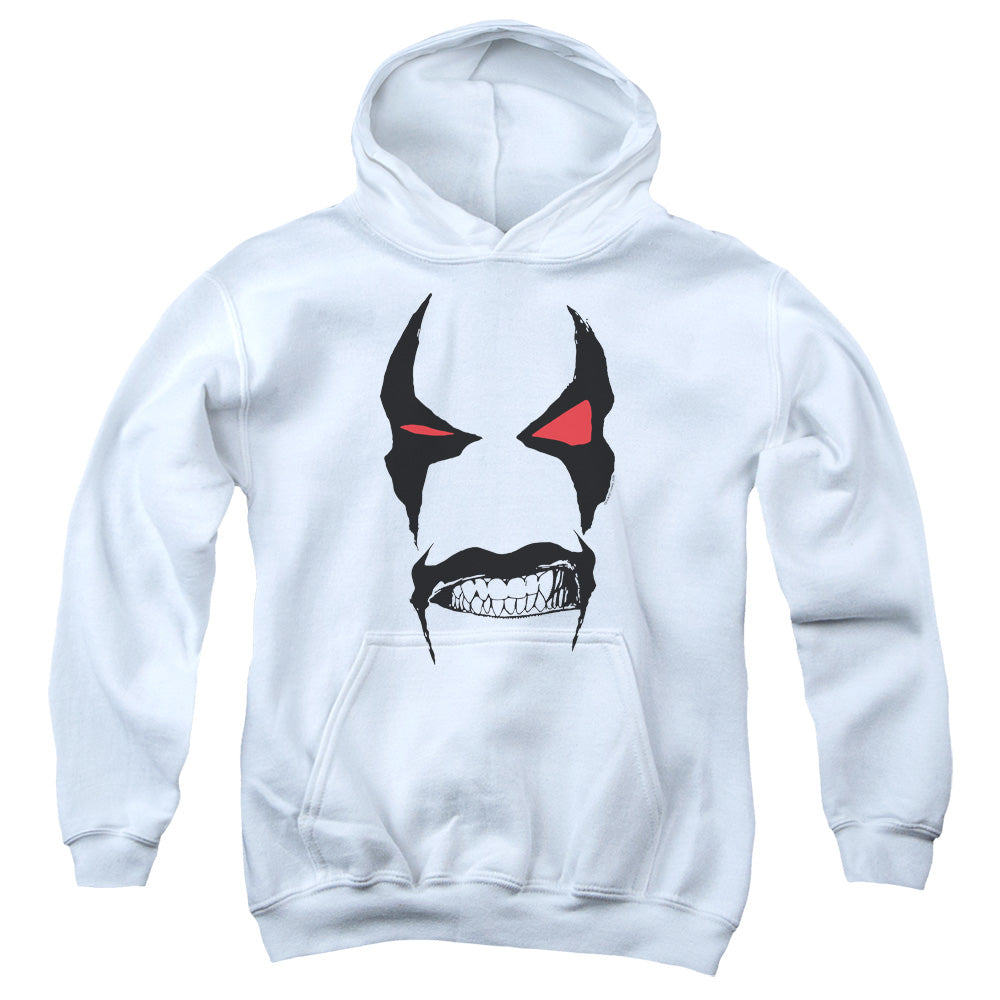 AN OFFCIALLY LICENSED JLA LOBO FACE YOUTH HOODIE WHITE