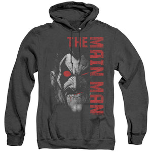 AN OFFCIALLY LICENSED JLA MAIN MAN ADULT UNISEX HEATHER PULLOVER HOODIE BLACK
