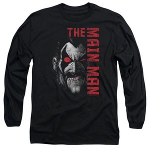 AN OFFCIALLY LICENSED JLA MAIN MAN MEN'S LONG SLEEVE T-SHIRT BLACK