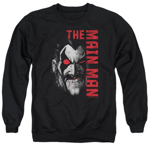 AN OFFCIALLY LICENSED JLA MAIN MAN ADULT UNISEX CREWNECK SWEATSHIRT BLACK