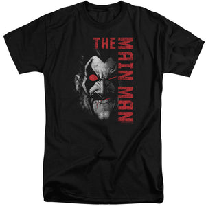 AN OFFCIALLY LICENSED JLA MAIN MAN MEN'S TALL FIT T-SHIRT BLACK