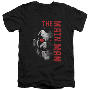 AN OFFCIALLY LICENSED JLA MAIN MAN MEN'S V-NECK T-SHIRT BLACK