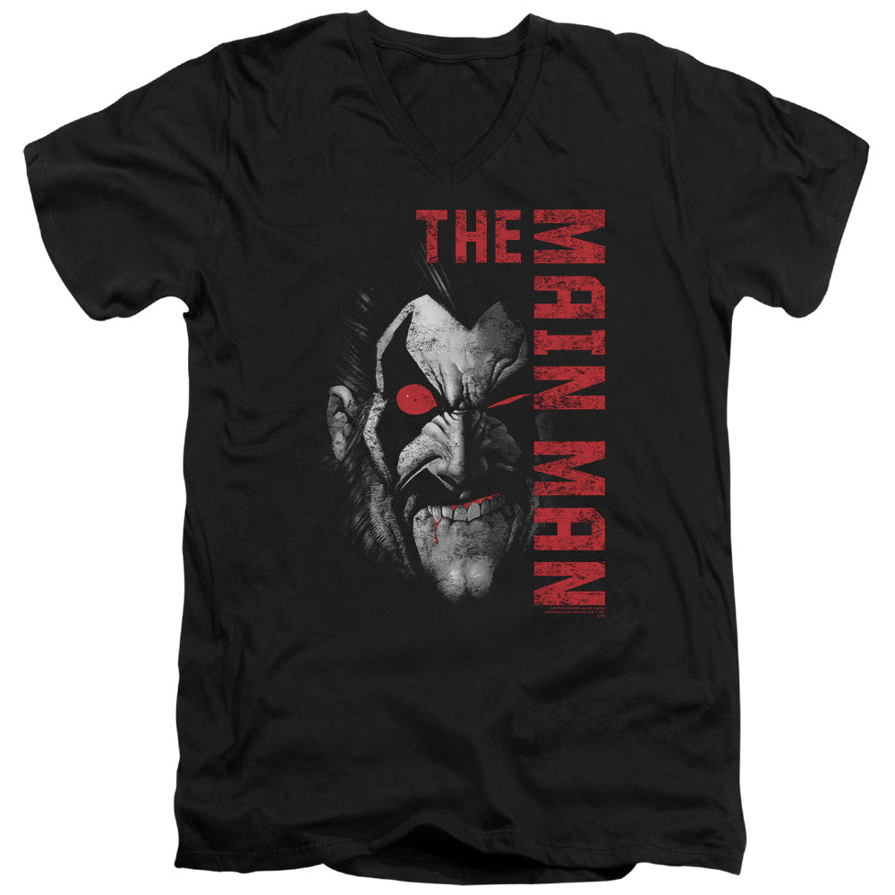 AN OFFCIALLY LICENSED JLA MAIN MAN MEN'S V-NECK T-SHIRT BLACK