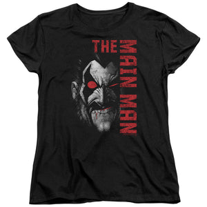 AN OFFCIALLY LICENSED JLA MAIN MAN WOMEN'S REGULAR FIT T-SHIRT BLACK