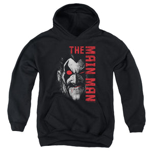 AN OFFCIALLY LICENSED JLA MAIN MAN YOUTH HOODIE BLACK