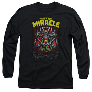 AN OFFCIALLY LICENSED JLA MISTER MIRACLE MEN'S LONG SLEEVE T-SHIRT BLACK