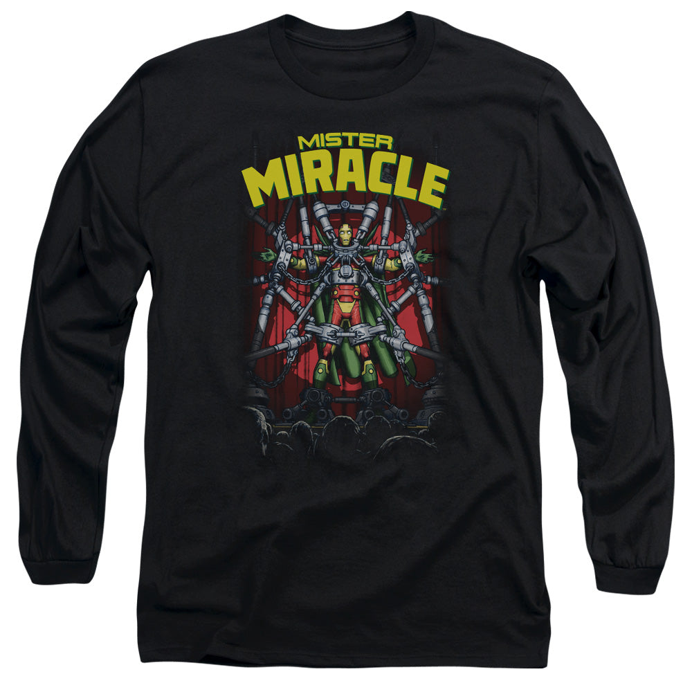 AN OFFCIALLY LICENSED JLA MISTER MIRACLE MEN'S LONG SLEEVE T-SHIRT BLACK