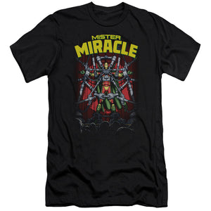 AN OFFCIALLY LICENSED JLA MISTER MIRACLE MEN'S PREMIUM SLIM FIT T-SHIRT BLACK