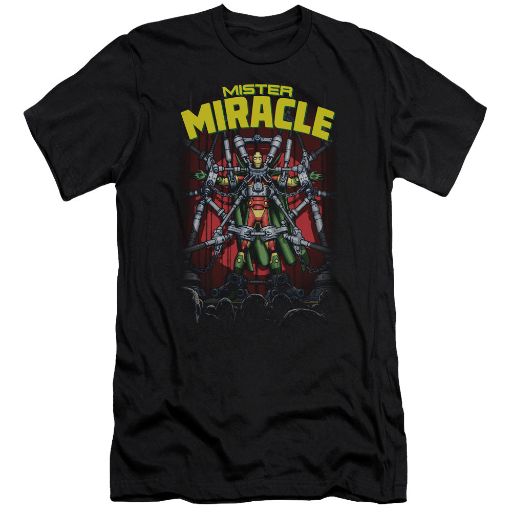 AN OFFCIALLY LICENSED JLA MISTER MIRACLE MEN'S PREMIUM SLIM FIT T-SHIRT BLACK