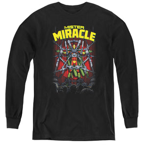 AN OFFCIALLY LICENSED JLA MISTER MIRACLE YOUTH LONG SLEEVE T-SHIRT BLACK