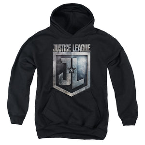 AN OFFCIALLY LICENSED JUSTICE LEAGUE MOVIE SHIELD LOGO YOUTH HOODIE BLACK