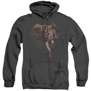AN OFFCIALLY LICENSED JUSTICE LEAGUE MOVIE CAPED CRUSADER ADULT UNISEX HEATHER PULLOVER HOODIE BLACK