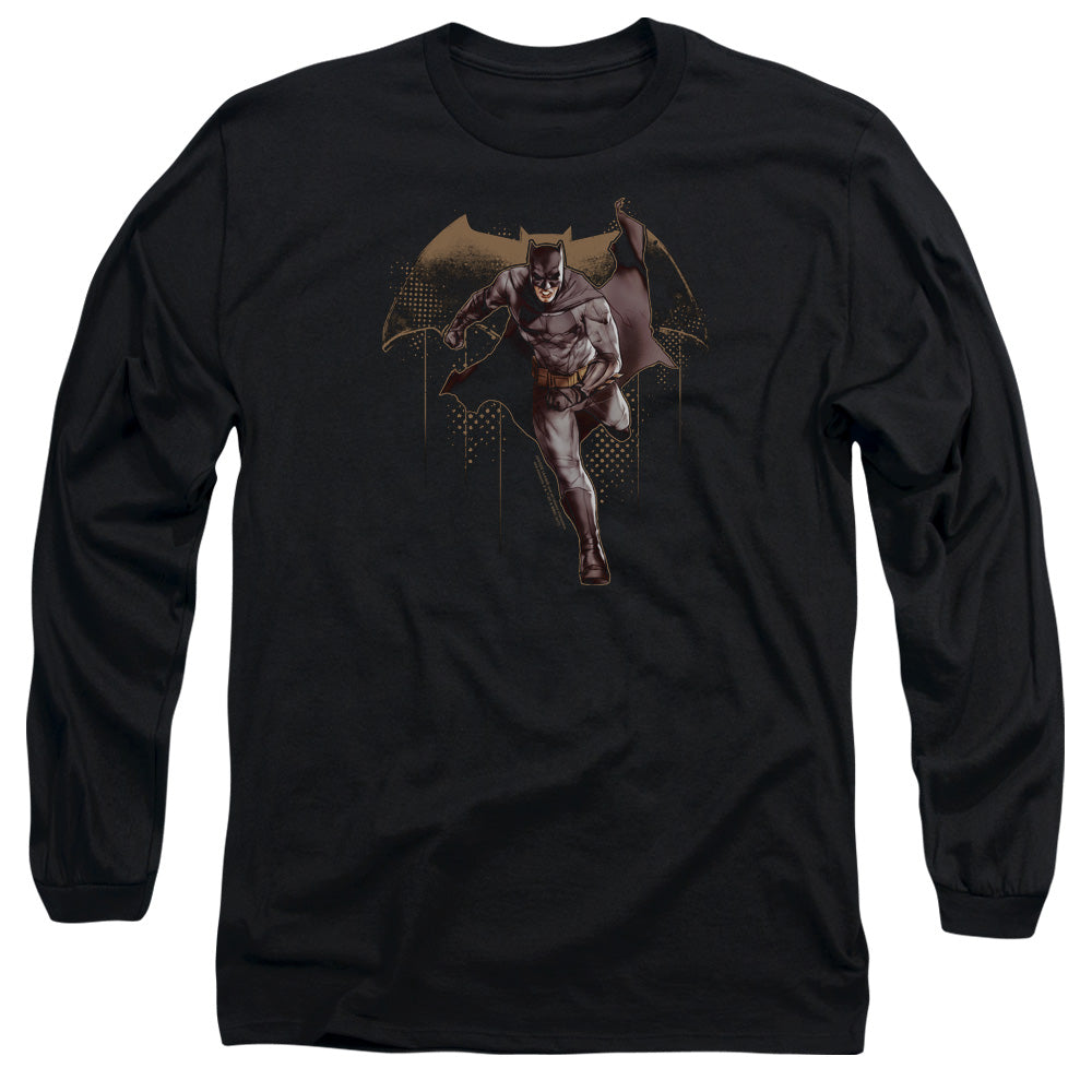 AN OFFCIALLY LICENSED JUSTICE LEAGUE MOVIE CAPED CRUSADER MEN'S LONG SLEEVE T-SHIRT BLACK